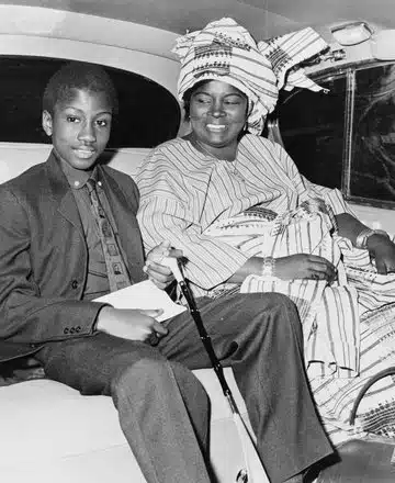 The First Lady of Western Region Faderera Akintola and his 13 Year Old Son, Tokunbo Akintola at Eton College on April 29, 1964